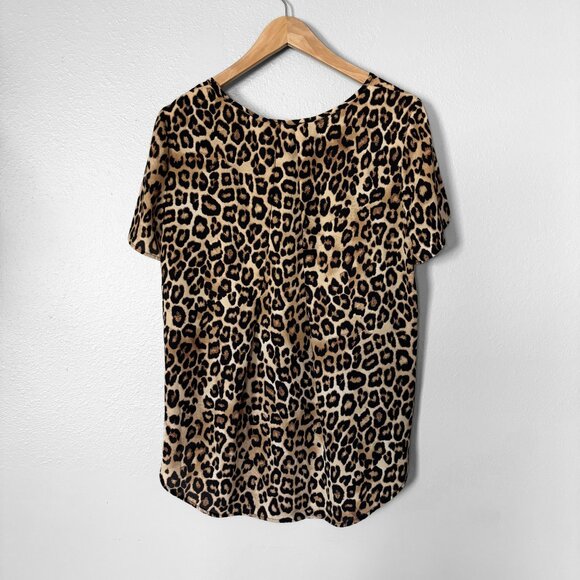 Philosophy Leopard Print Short Sleeve Blouse Womens Size Medium New Neutral - Picture 3 of 11